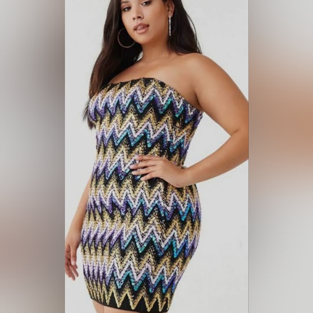 Black Multicolor Sequin Strapless Mini Dress Size… - image 1